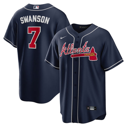 Men's Atlanta Braves Dansby Swanson Navy Alternate Replica Player Name Jersey
