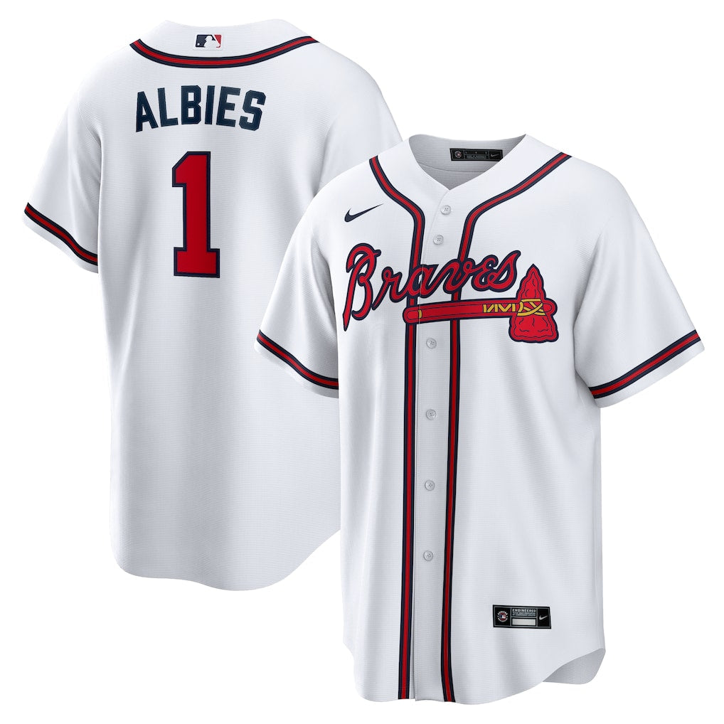 Men's Atlanta Braves Ozzie Albies White Home Replica Player Name Jersey