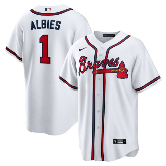 Men's Atlanta Braves Ozzie Albies White Home Replica Player Name Jersey